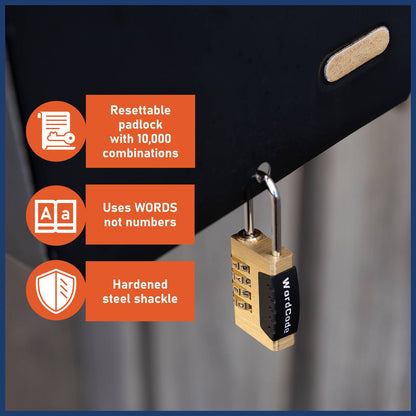Wordcode 24mm Brass 4 Dial Resettable Padlock
