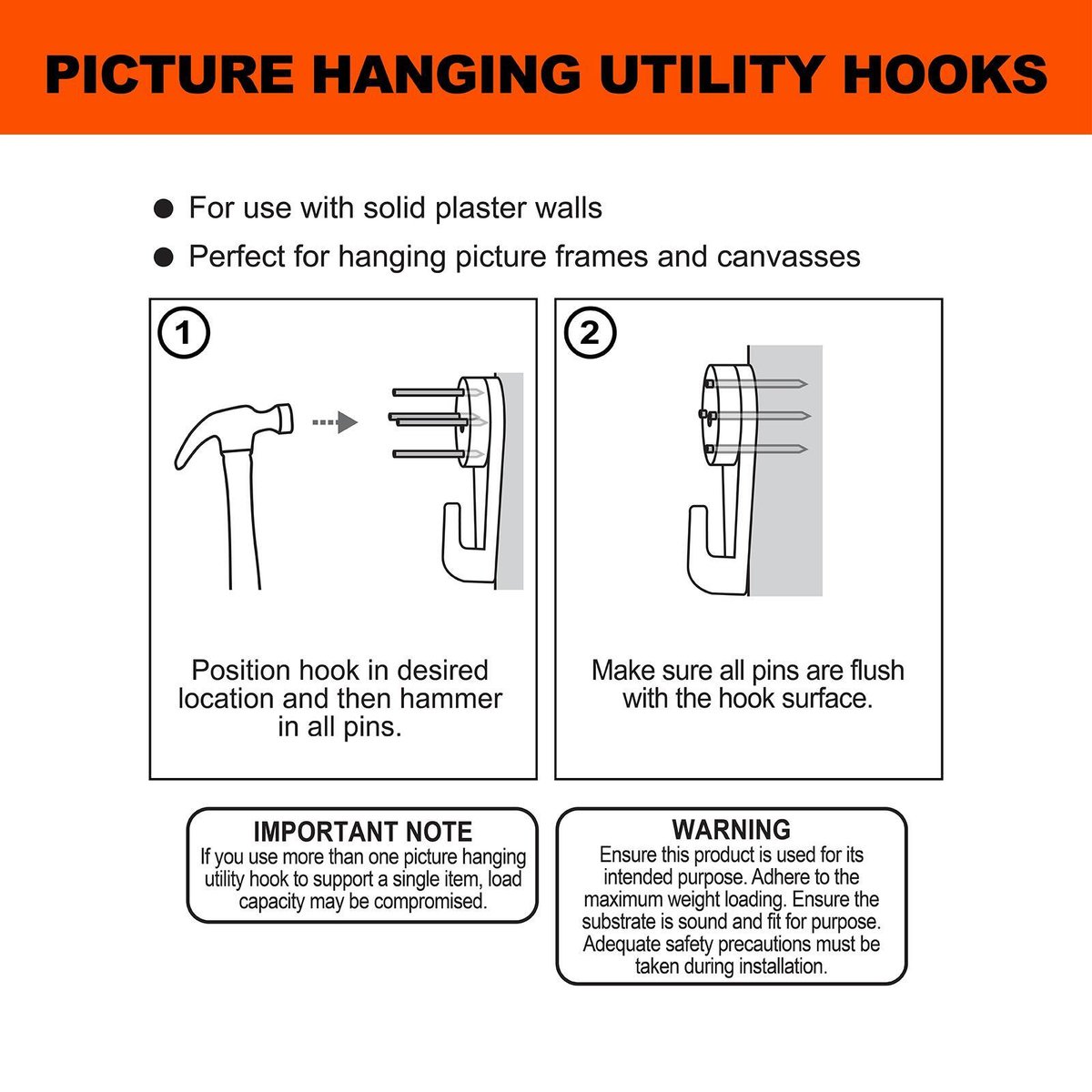 Everhang 6kg Plastic Picture Hanging Hook 3 Pack Easy Install