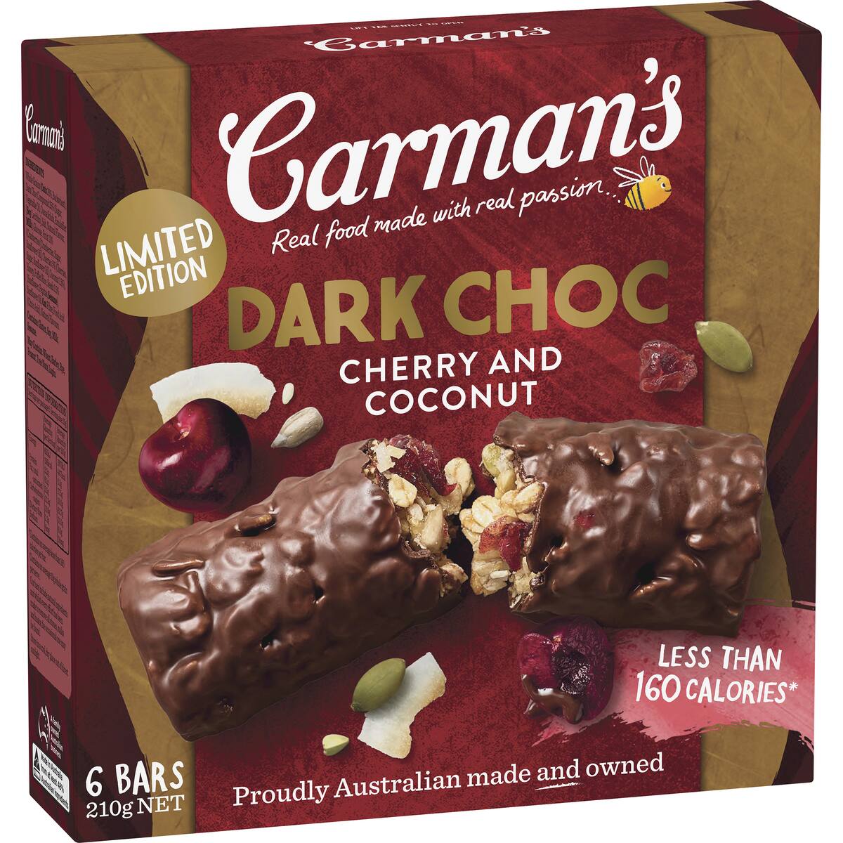 Carman's Muesli Bars Dark Choc Cherry & Coconut 6 Pack