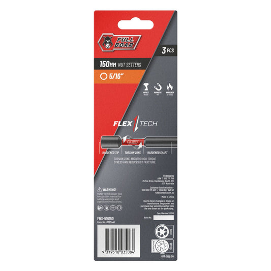 Full Boar Magnetic Impact Nut Setters 5/16" x 150mm 3 Pack