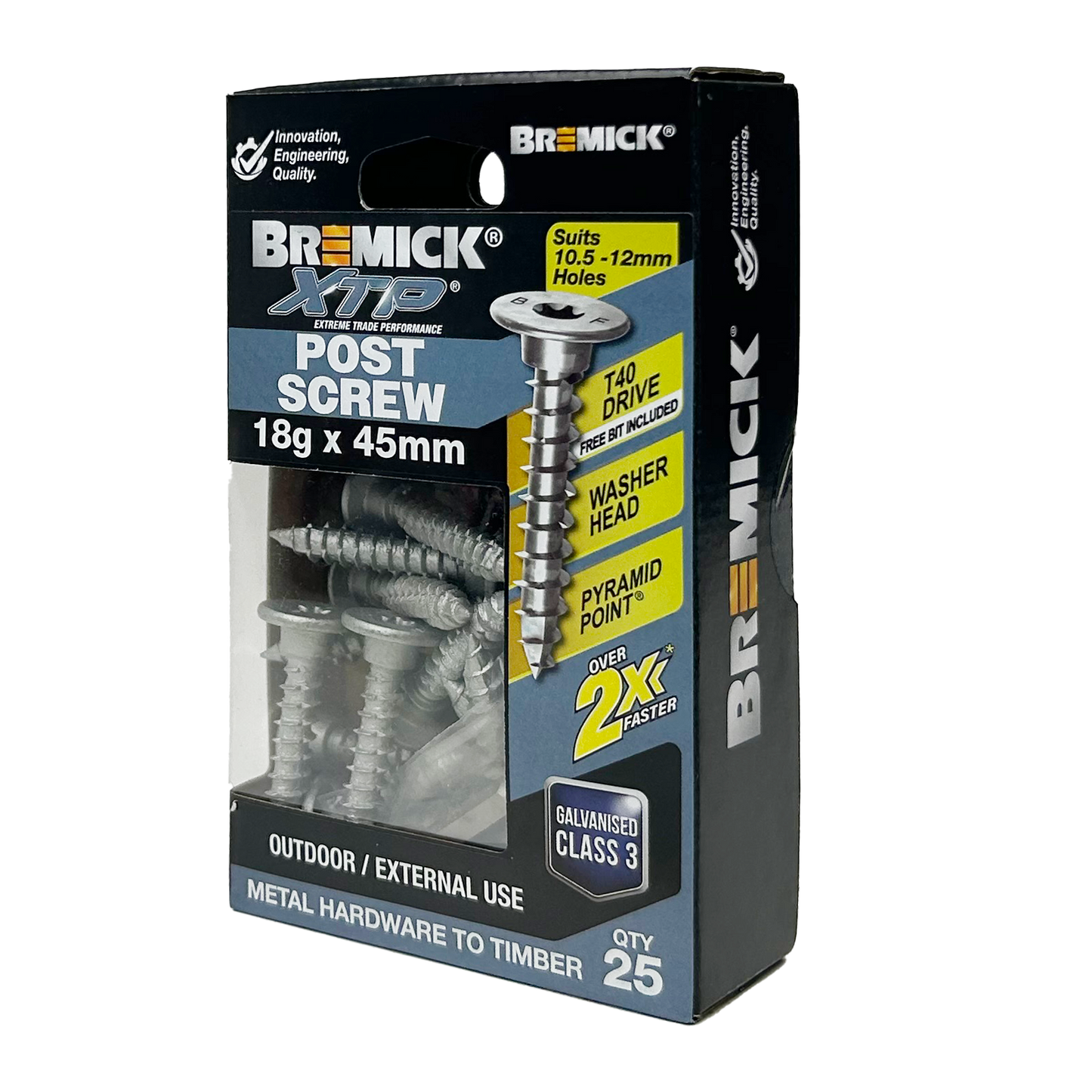 Bremick XTP Post Screw - 18g x 45mm - Galv - 25 Pack