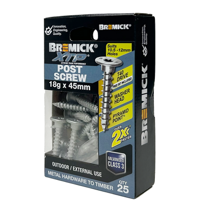 Bremick XTP Post Screw - 18g x 45mm - Galv - 25 Pack