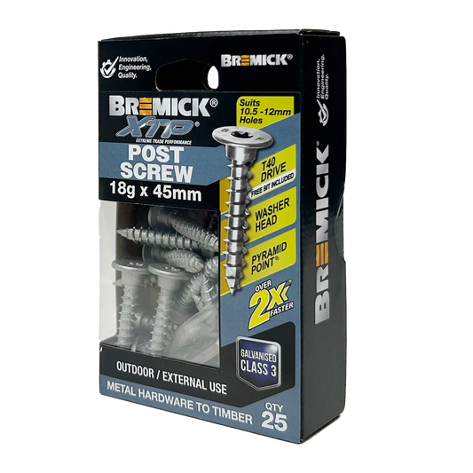 Bremick XTP Post Screw 18g x 45mm GALV T40 - 25 Pack