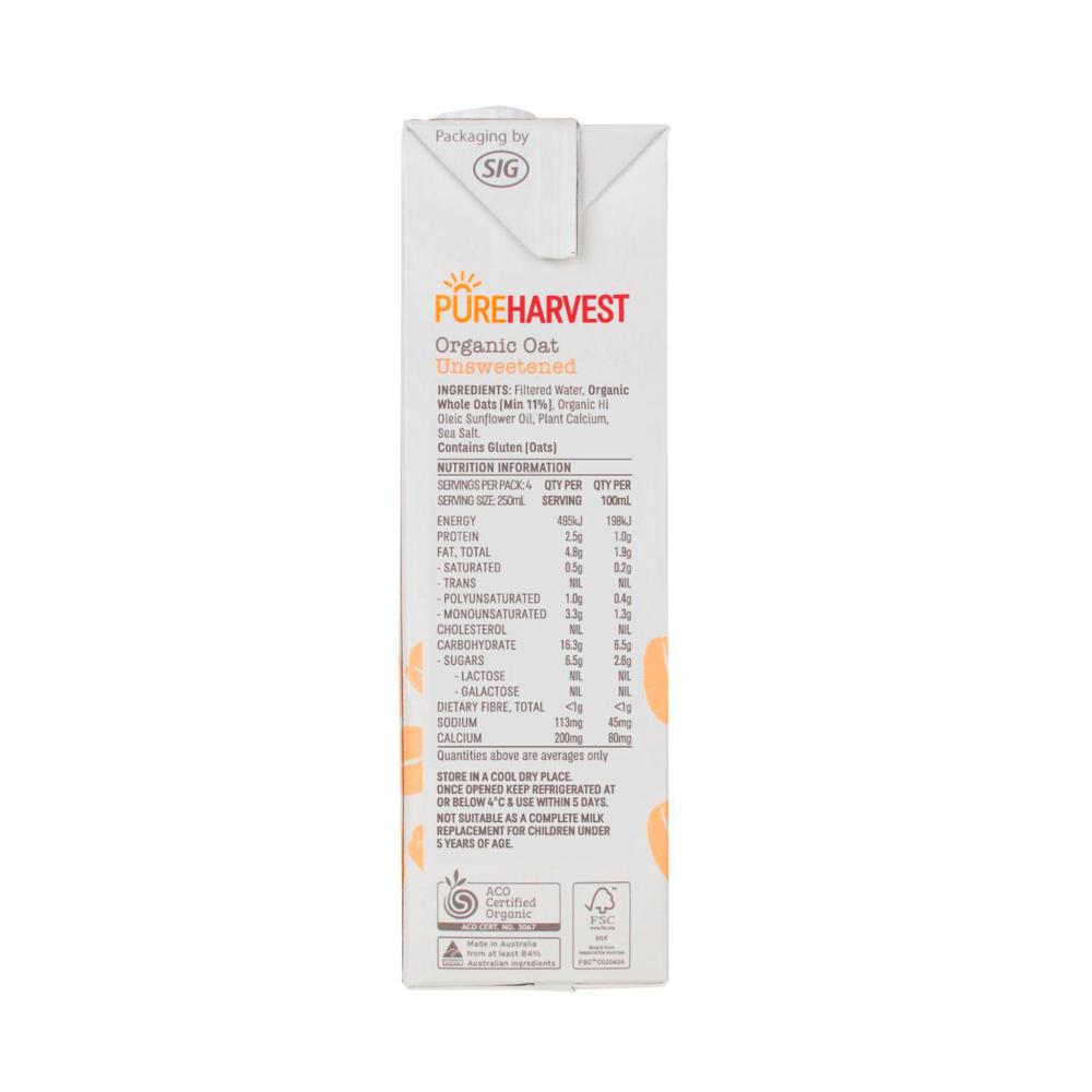 Pureharvest Organic Oat Unsweetened Long Life Milk Uht - 1L