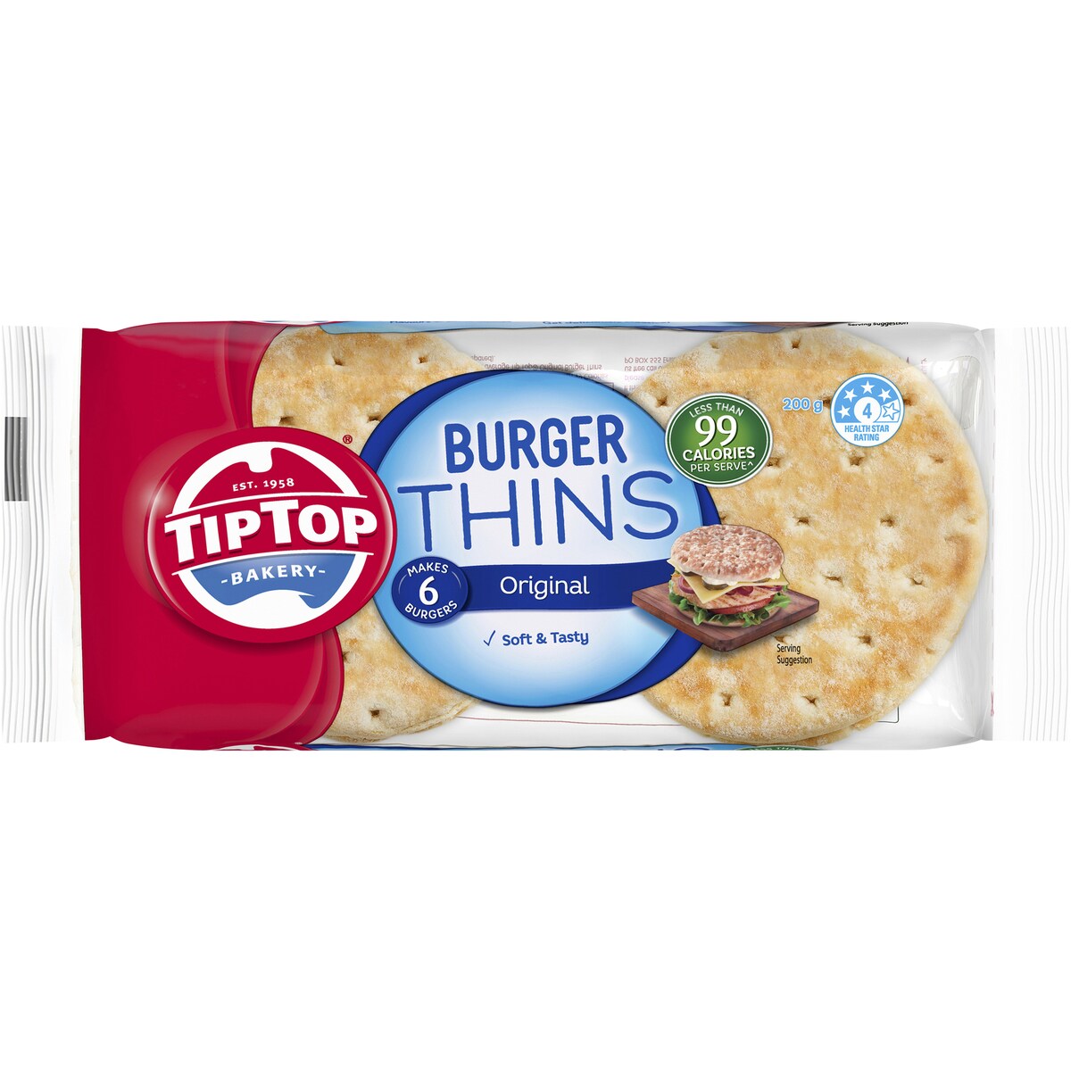 Tip Top Burger Thins Bread Bakery 6 Pack