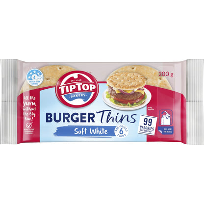 Tip Top Burger Thins Bread Bakery 6 Pack