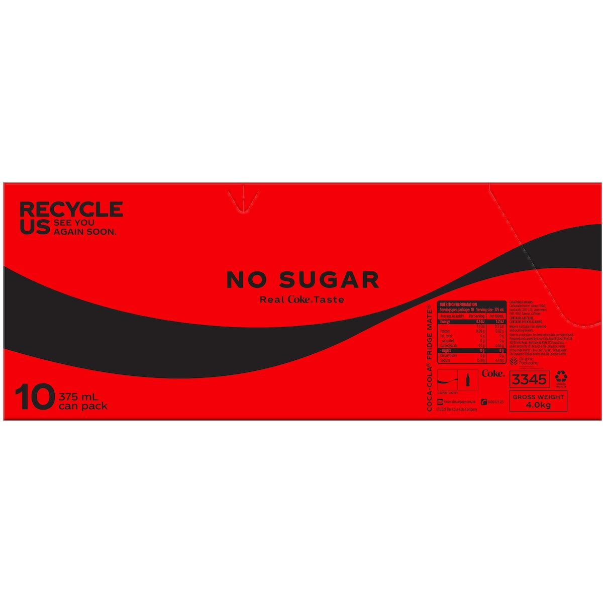 Coca-cola Zero Sugar Soft Drink Cans 375ml X 10 Pack