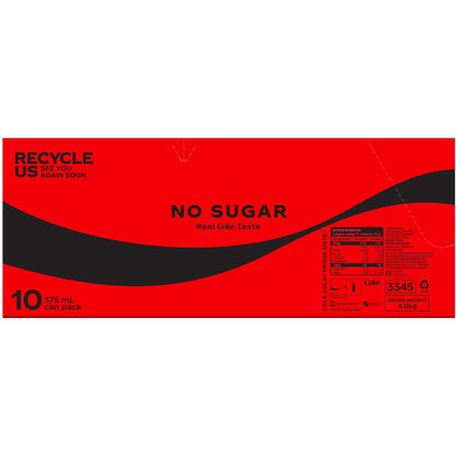 Coca-cola Zero Sugar Soft Drink Cans 375ml X 10 Pack