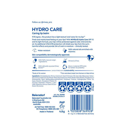 Nivea Lip Balm Hydro Care SPF 15 - 4.8g
