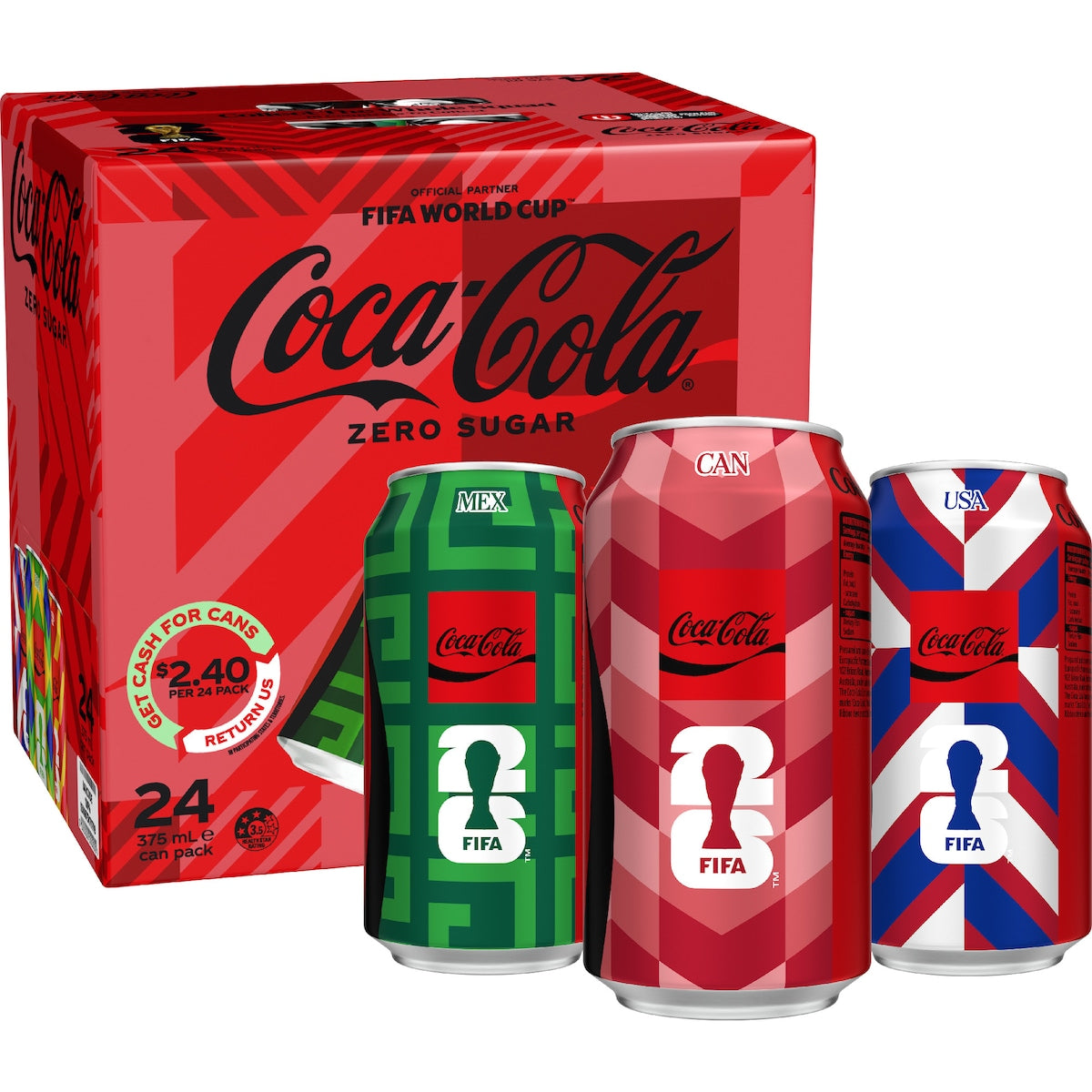 Coca-cola Zero Sugar Soft Drink Cans 375ml X 24 Pack