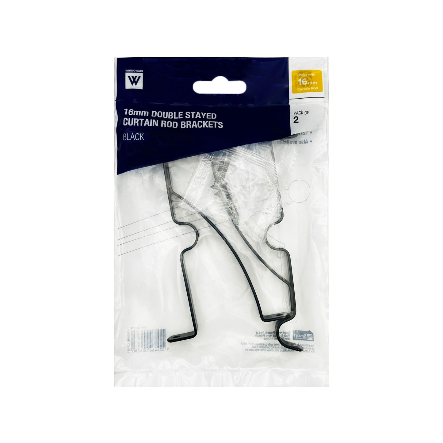 Windoware Curtain Rod Brackets - 127mm - Black - 2 Pack