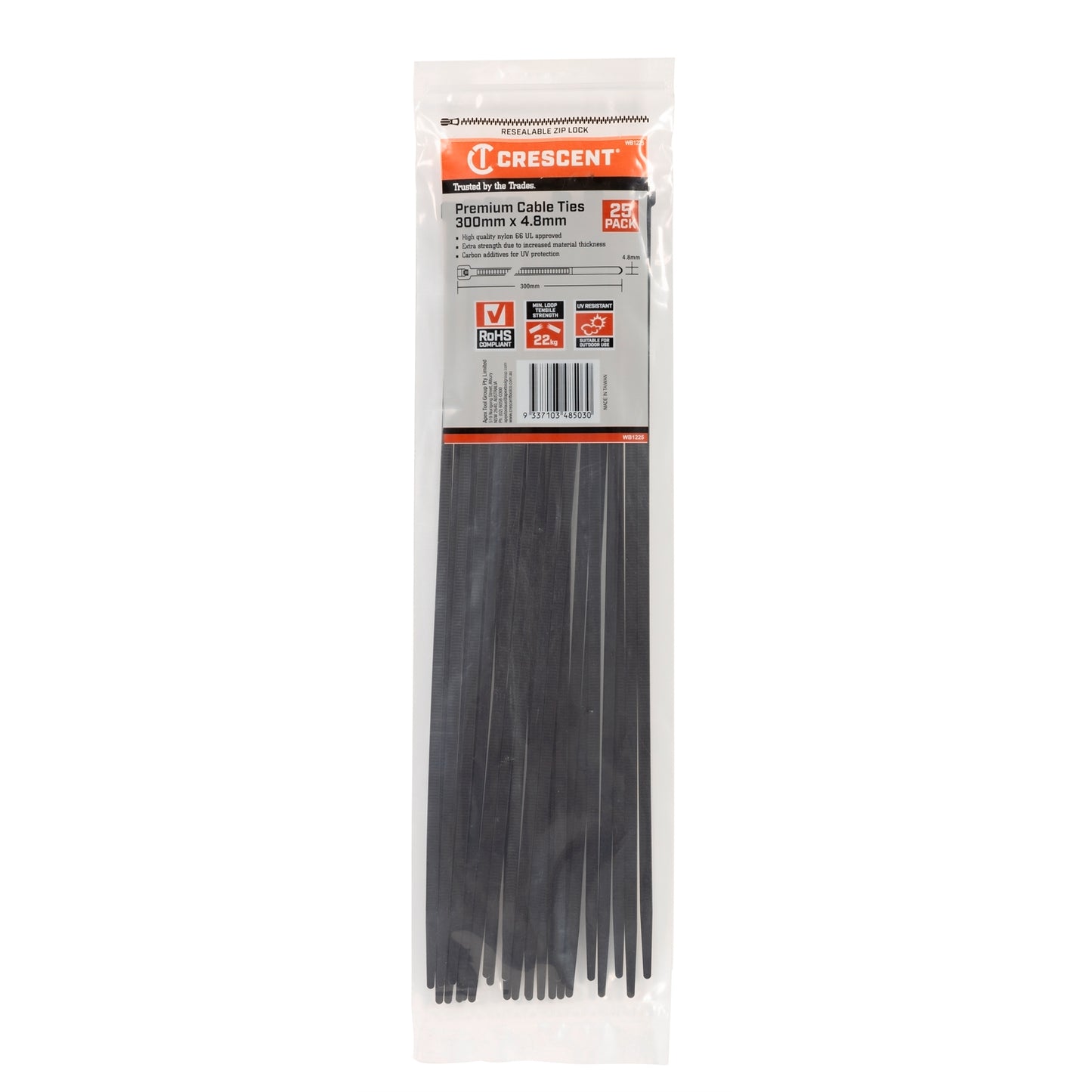Crescent Black Cable Ties - 300mm x 4.8mm - 25 Pack