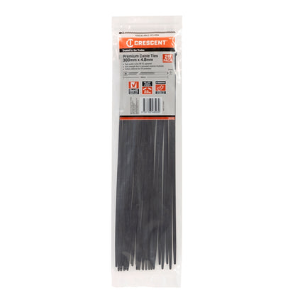 Crescent Black Cable Ties - 300mm x 4.8mm - 25 Pack