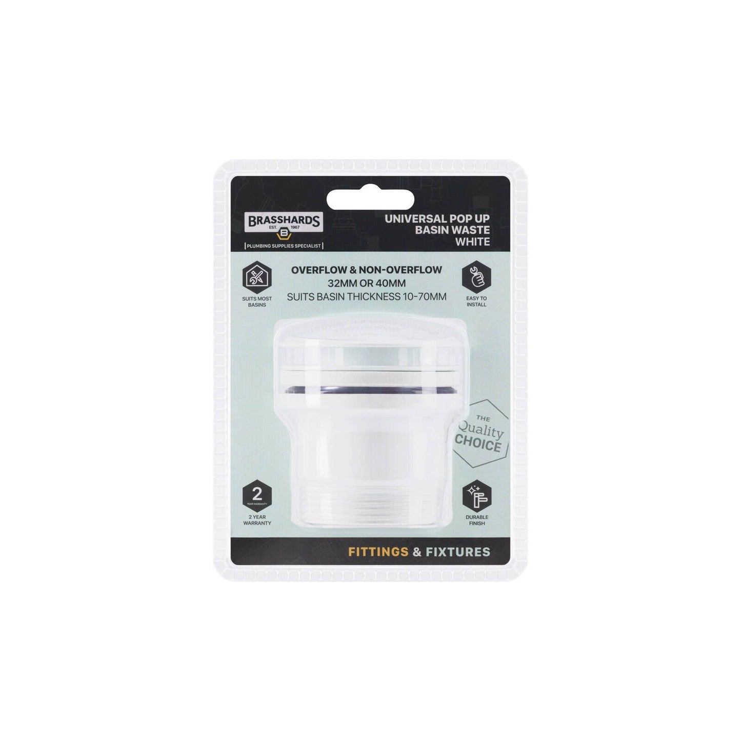 Brasshards White Universal Pop Up Dome Basin Waste - 40mm