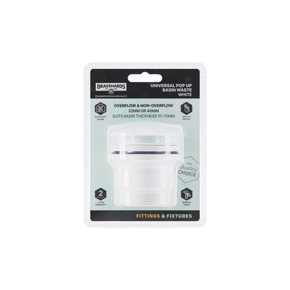 Brasshards White Universal Pop Up Dome Basin Waste - 40mm