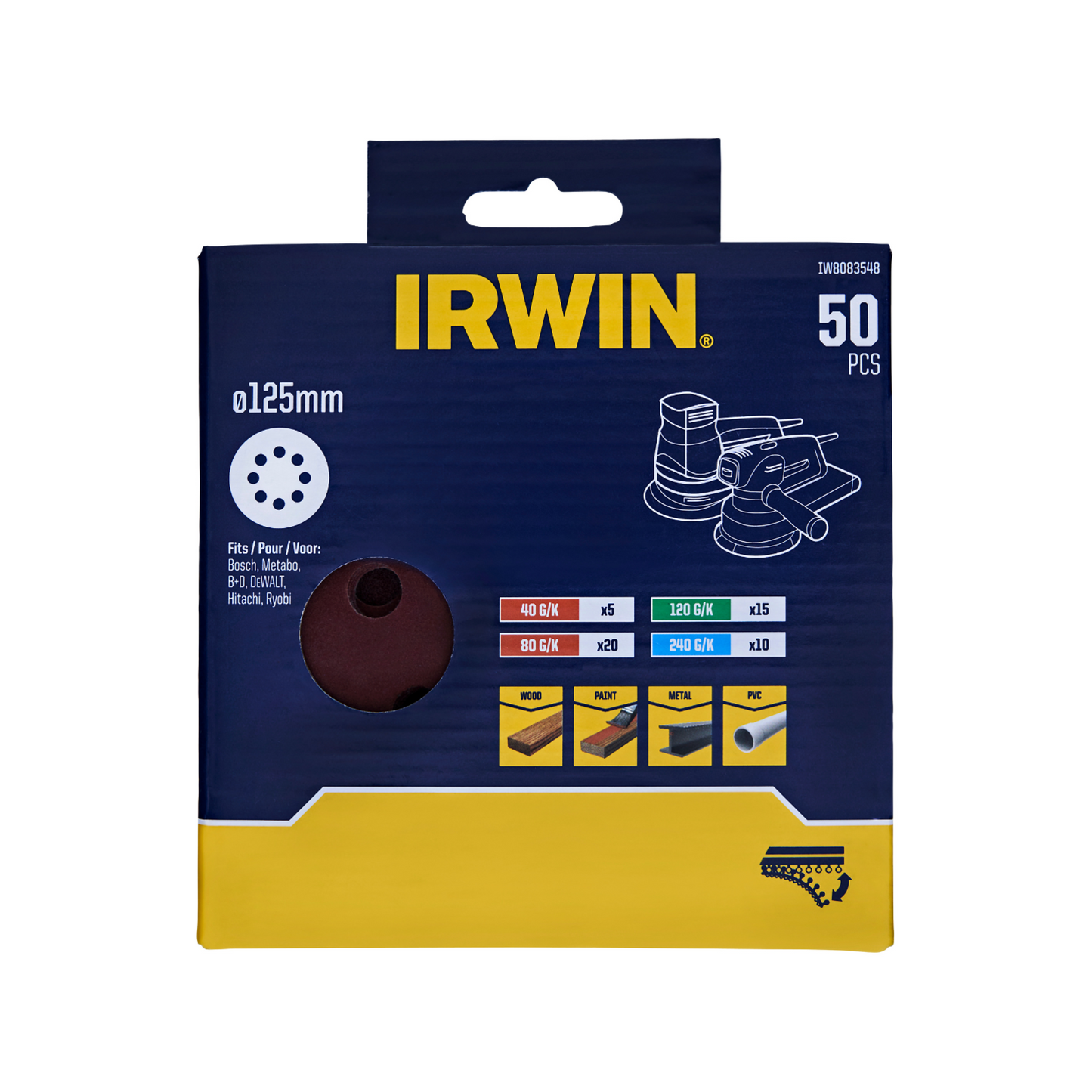 Irwin Quick Fit Mixed Random Orbital Sanding Discs - 125mm - 50 Pack