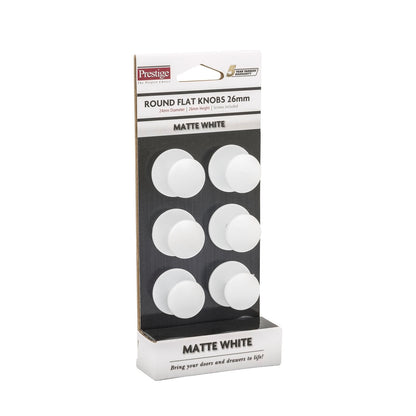 Prestige White Flat Knob - 26mm - 6 Pack