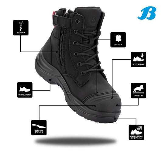 Bata Industrials Women's Black Luna Zip Side Safety Boot - US 5