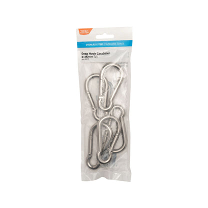 Taskmaster Stainless Steel Snap Hook - 8 x 80mm - 5 Pack