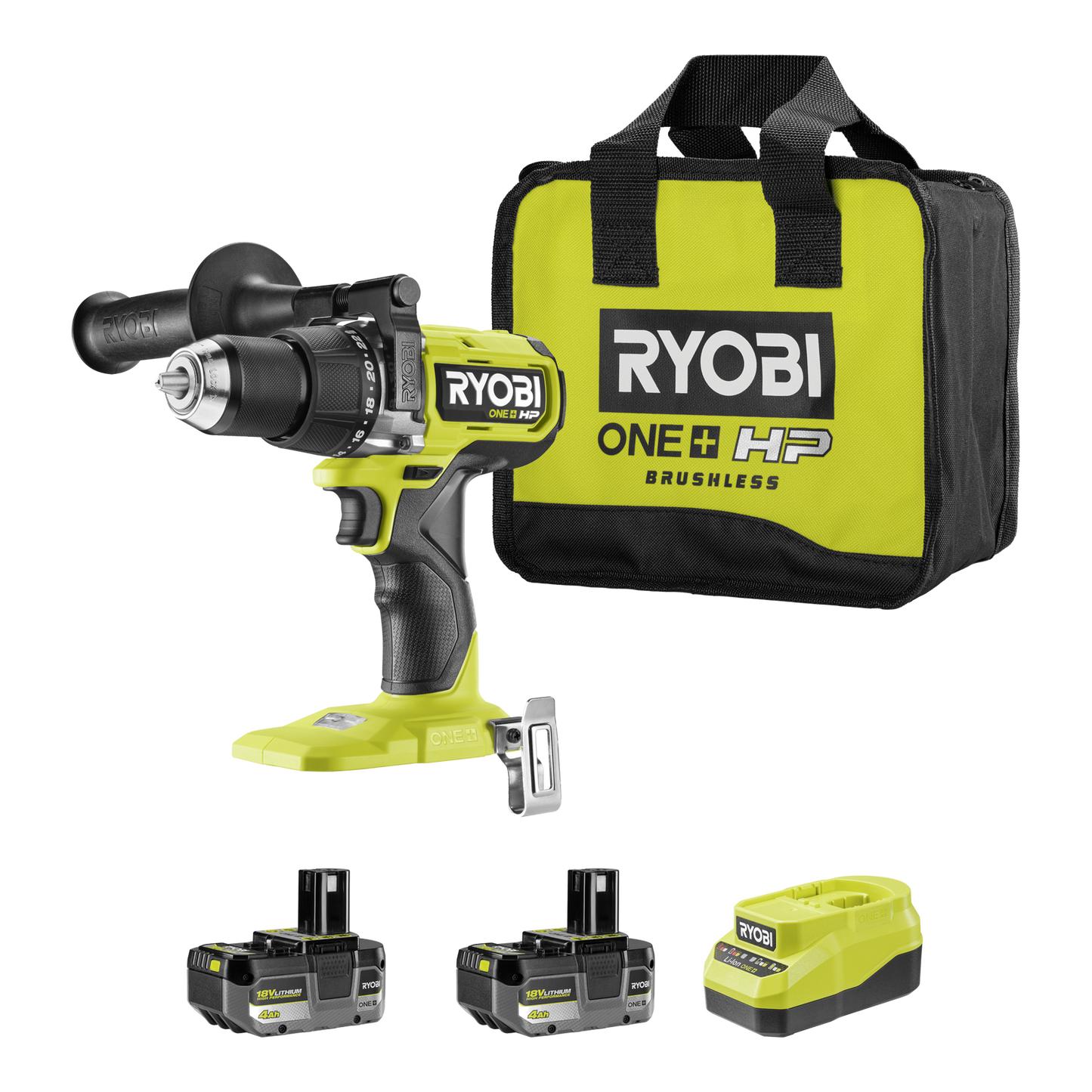 Ryobi HP High Torque Hammer Drill Kit - 18V ONE+ - 110Nm - 2x4Ah