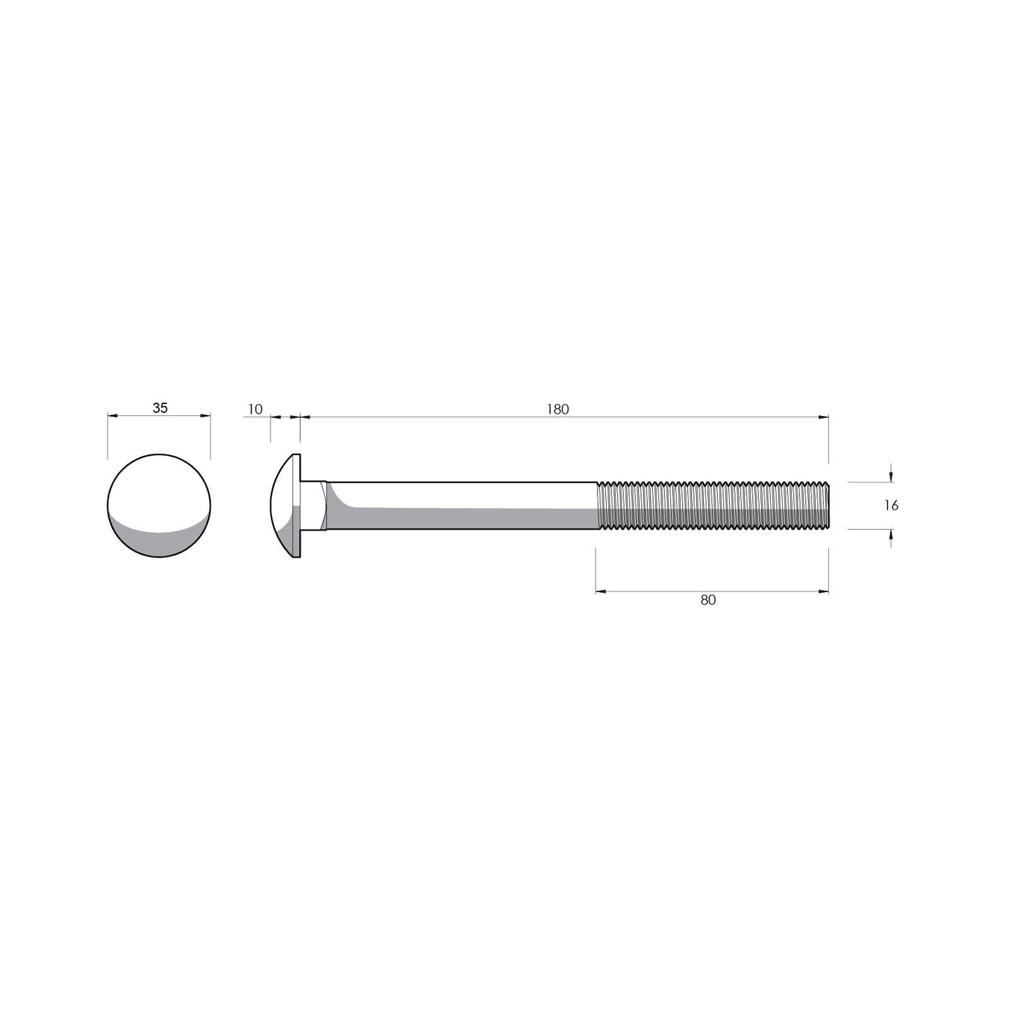 Zenith Cup Head Bolts - M16 x 180mm - Hot Dipped Galvanised - 12 Pack