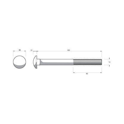 Zenith Cup Head Bolts - M16 x 180mm - Hot Dipped Galvanised - 12 Pack