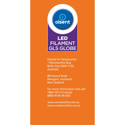 Olsent Led Filament Gls Bc 6.5W 810Lm 2 pack
