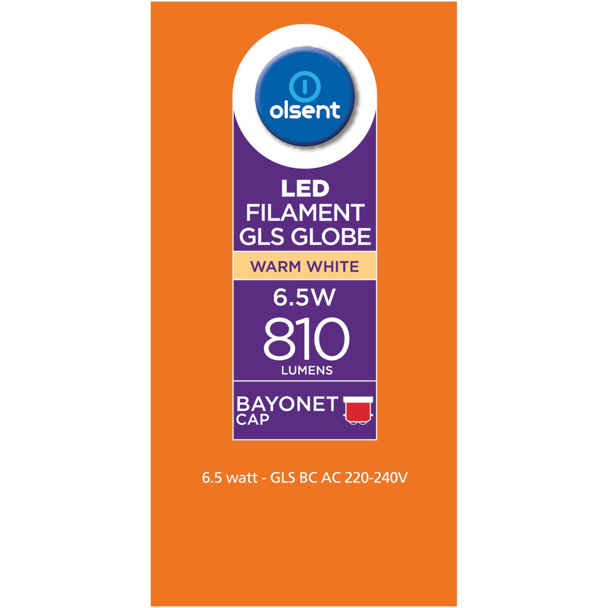 Olsent Led Filament Gls Bc 6.5W 810Lm 2 pack