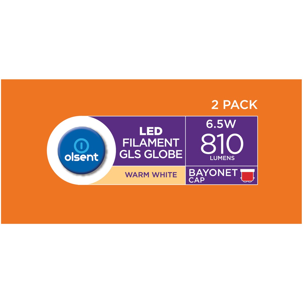 Olsent Led Filament Gls Bc 6.5W 810Lm 2 pack