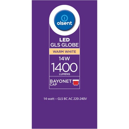 Olsent LED GLS BC 14W 1400lm WW 2 pack