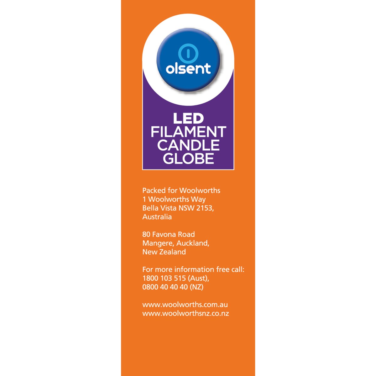 Olsent Led Filament Candle Ses 4w 470lm 2 Pack
