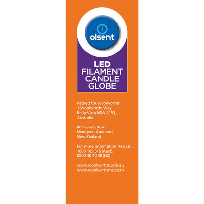 Olsent Led Filament Candle Ses 4w 470lm 2 Pack