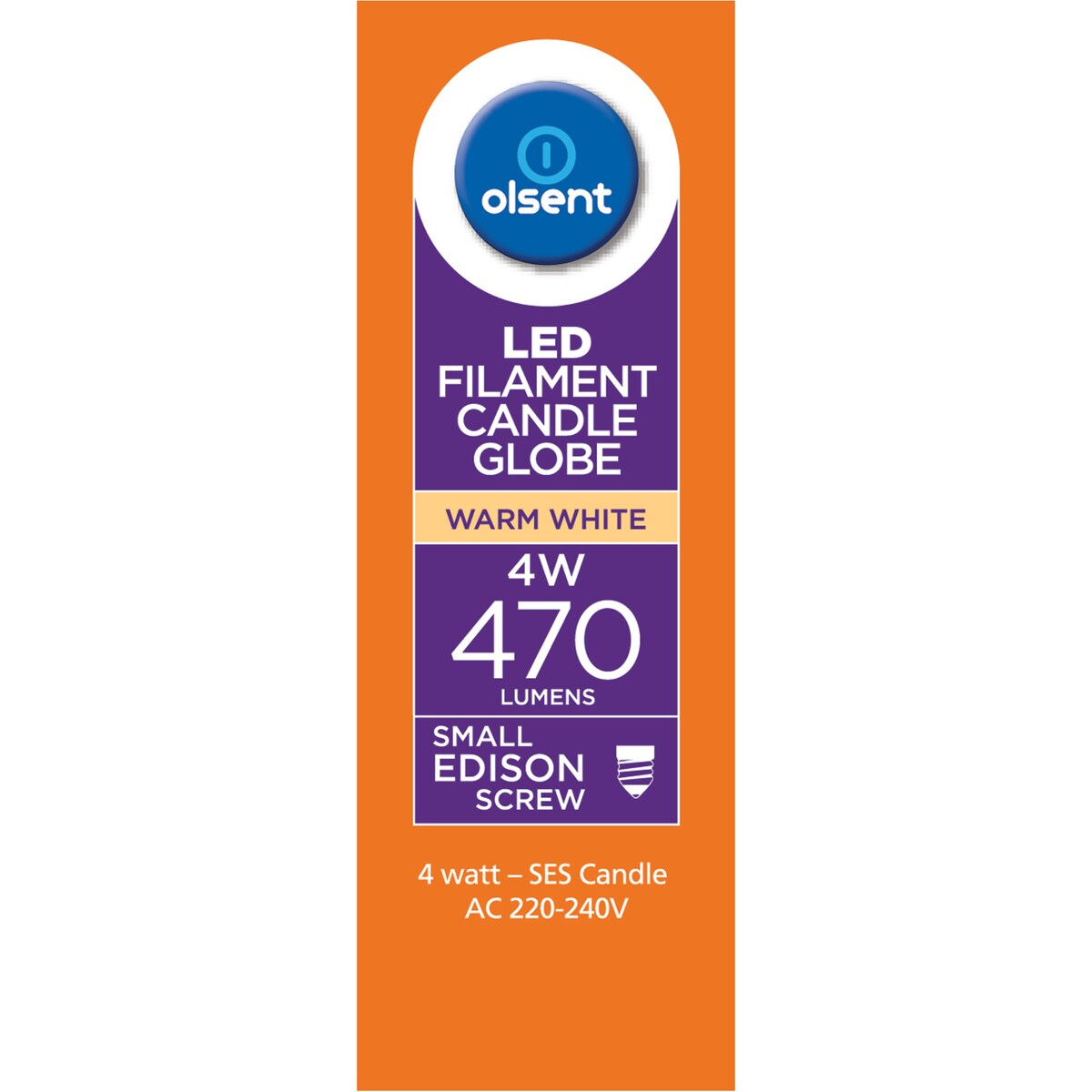 Olsent Led Filament Candle Ses 4w 470lm 2 Pack