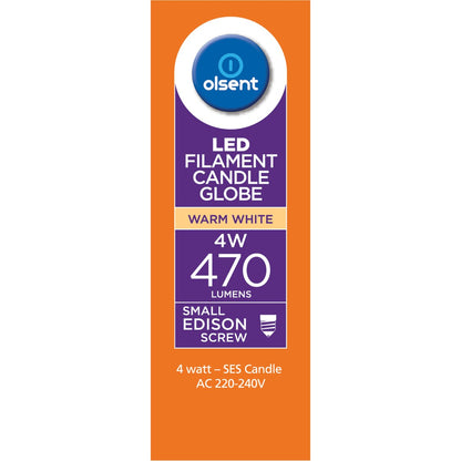 Olsent Led Filament Candle Ses 4w 470lm 2 Pack