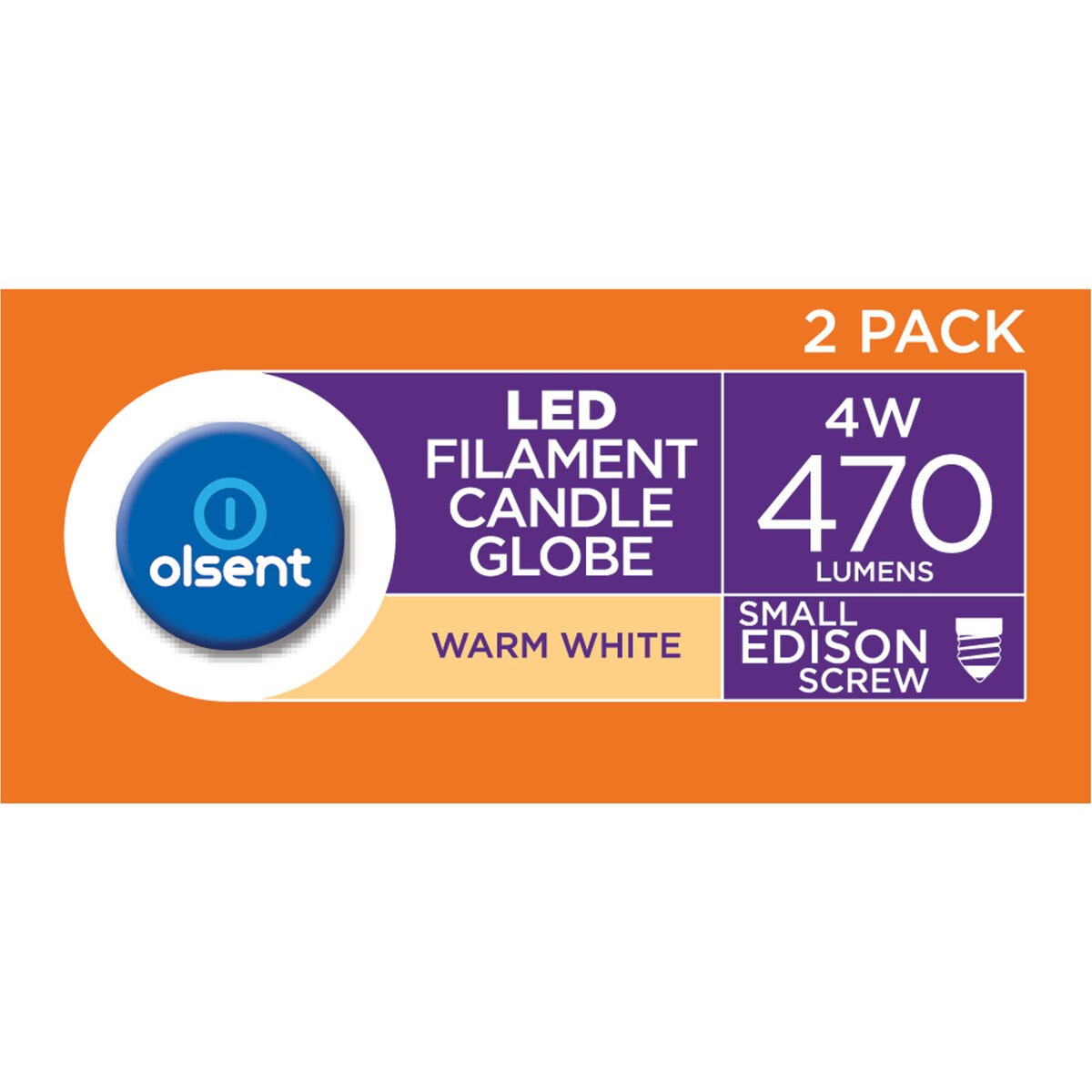Olsent Led Filament Candle Ses 4w 470lm 2 Pack
