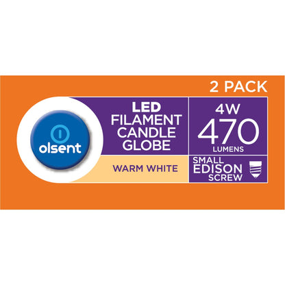 Olsent Led Filament Candle Ses 4w 470lm 2 Pack