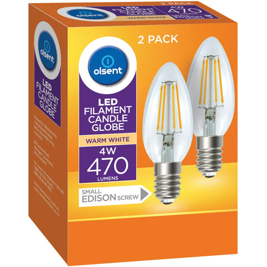 Olsent Led Filament Candle Ses 4w 470lm 2 Pack
