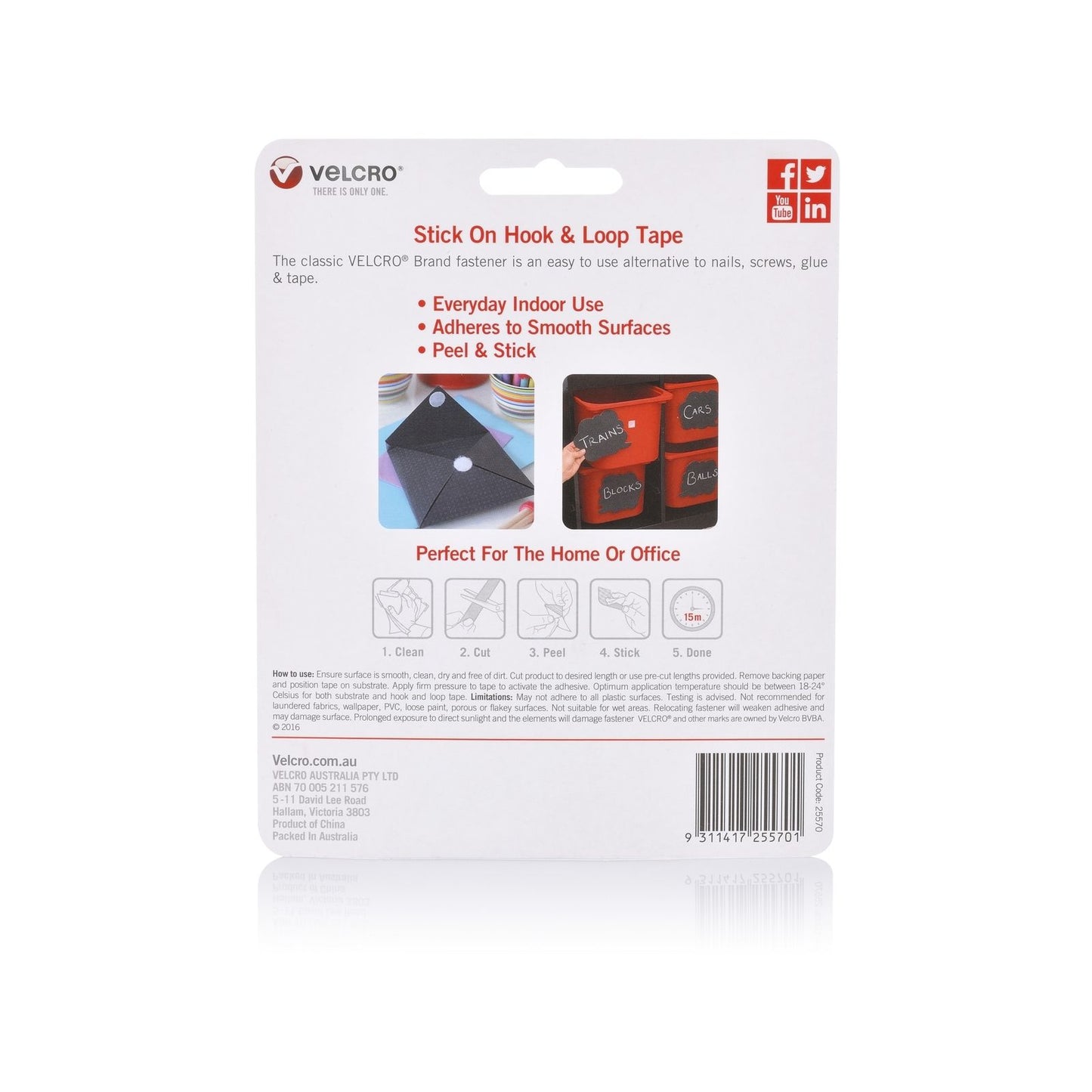 Velcro Brand Black Hook and Loop Tape - 25mm x 1m