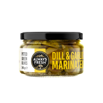 Always Fresh Deli Style Pitted Green Olives With Dill And Garlic - 240g