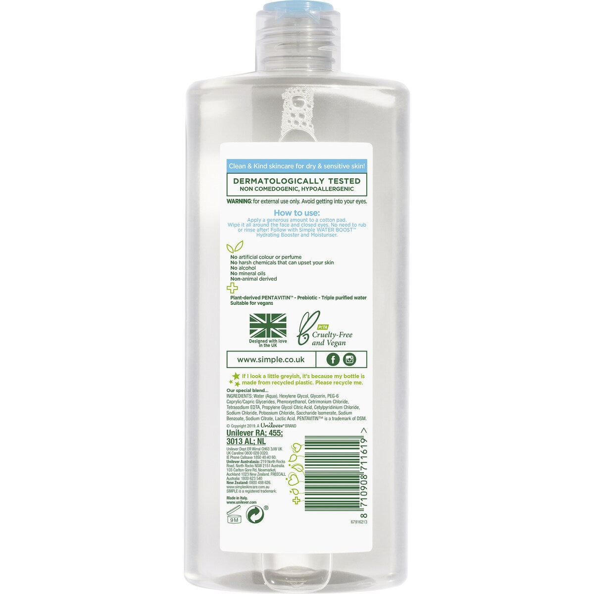 Simple Water Boost Facial Cleanser Micellar Water 400ml