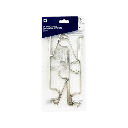 Windoware Double Curtain Rod Bracket - 25mm - Satin - 3 Pack