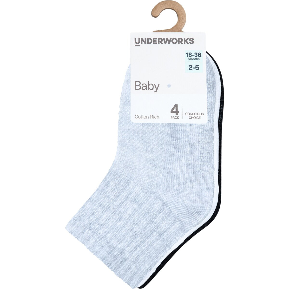 Underworks Baby Mid Crew Socks 18-36 Months 4 Pack