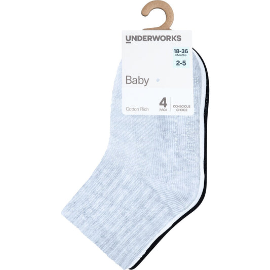 Underworks Baby Mid Crew Socks 18-36 Months 4 Pack