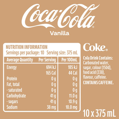 Coca-cola Vanilla Soft Drink Cans 375ml X 10 Pack