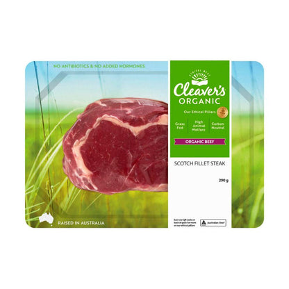 Cleaver's Organic Grass-fed Beef Scotch Fillet Steak - 290g