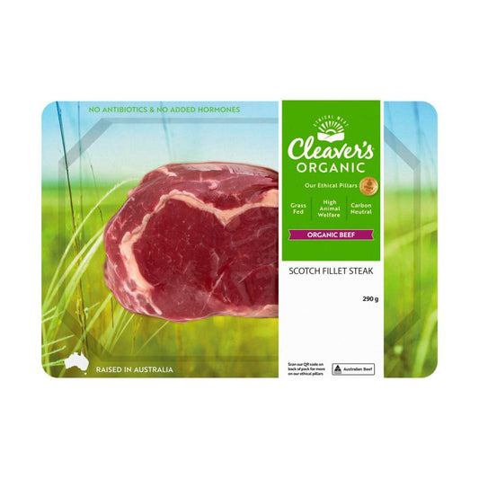 Cleaver's Organic Grass-fed Beef Scotch Fillet Steak - 290g