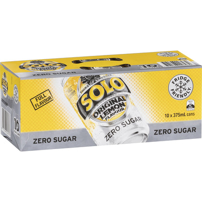 Solo Zero Sugar Original Lemon Soft Drink Cans Multipack 375mL x 10 pack