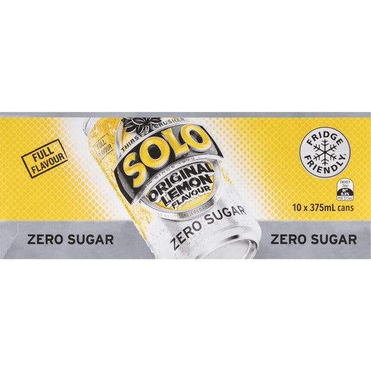 Solo Zero Sugar Original Lemon Soft Drink Cans Multipack 375mL x 10 pack