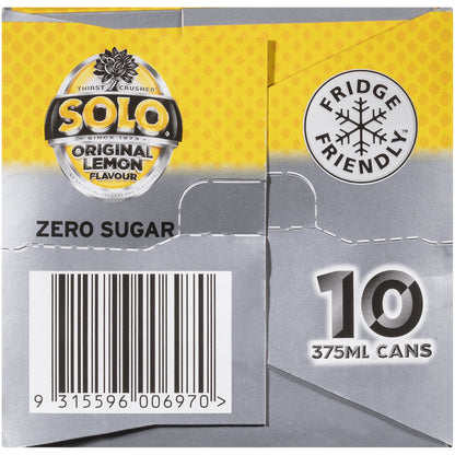 Solo Zero Sugar Original Lemon Soft Drink Cans 375ml X 10 Pack