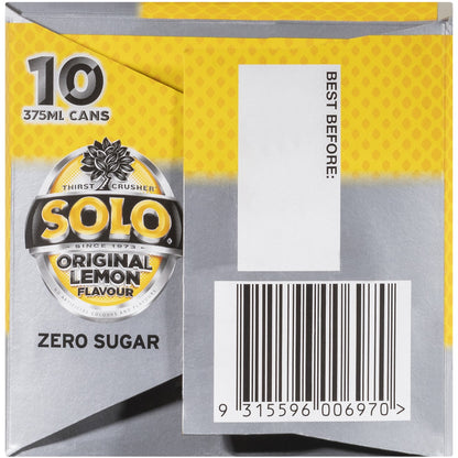 Solo Zero Sugar Original Lemon Soft Drink Cans 375ml X 10 Pack